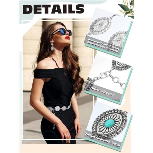 Western Concho Belt & Earring Set – Vintage Silver-Tone Rodeo Style Cowgirl - Picture 4 of 7